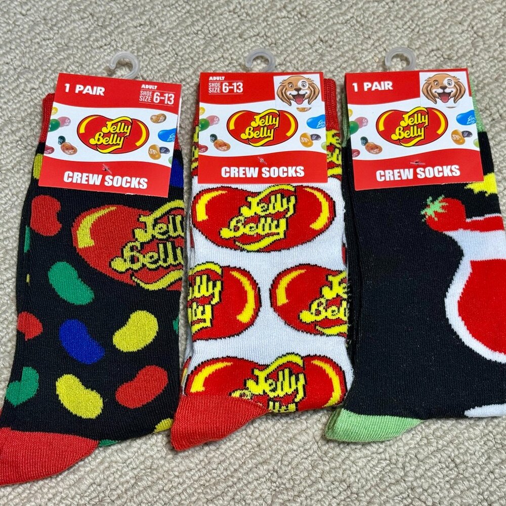 3 Jelly Belly New Novelty Crew Socks Size 6-12/13 - Men's/Women's -